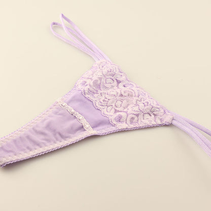 La-Pomme Stretch Fabric and Lace Design T-back Thong Lightweight Fit Lingerie 423038