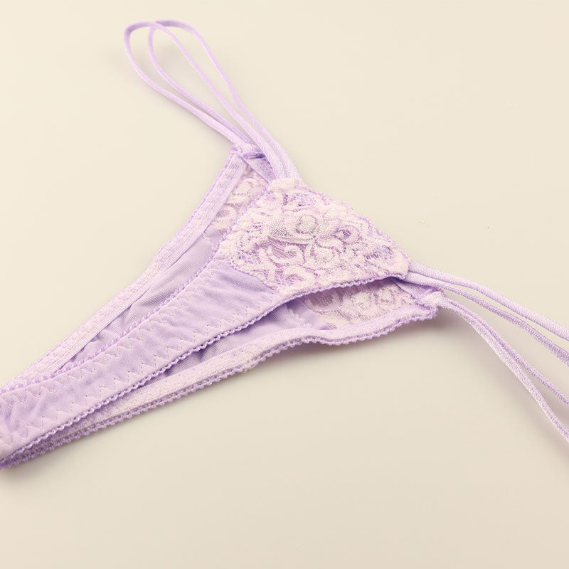 La-Pomme Stretch Fabric and Lace Design T-back Thong Lightweight Fit Lingerie 423038