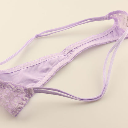 La-Pomme Stretch Fabric and Lace Design T-back Thong Lightweight Fit Lingerie 423038