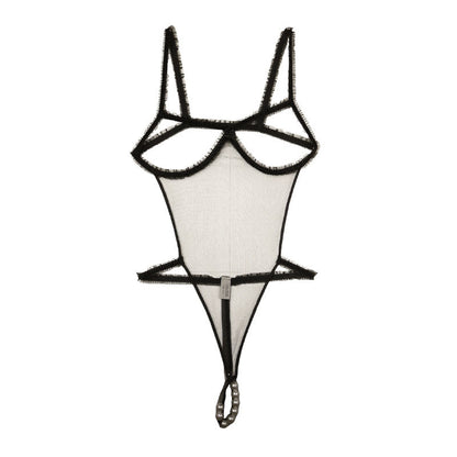 La Paume Spark Half Fabric with Mist Lame Own Bust with 8 Pearls Sexy Costume Playsuit 530041