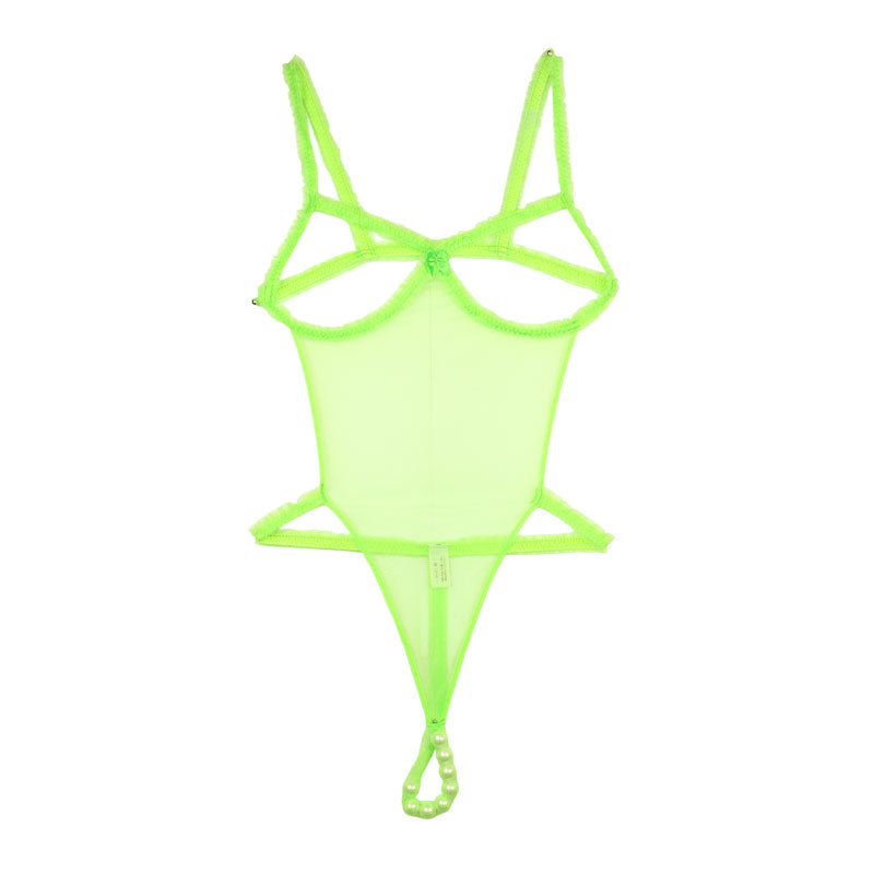 La Paume Spark Half Fabric with Mist Lame Own Bust with 8 Pearls Sexy Costume Playsuit 530041