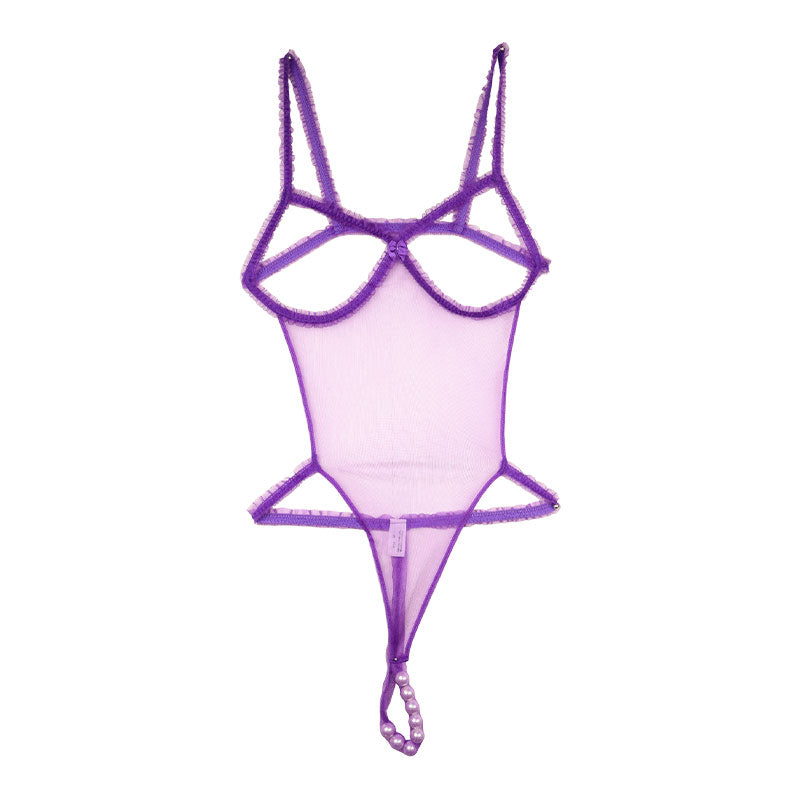 La Paume Spark Half Fabric with Mist Lame Own Bust with 8 Pearls Sexy Costume Playsuit 530041