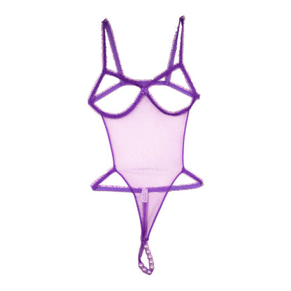 La Paume Spark Half Fabric with Mist Lame Own Bust with 8 Pearls Sexy Costume Playsuit 530041