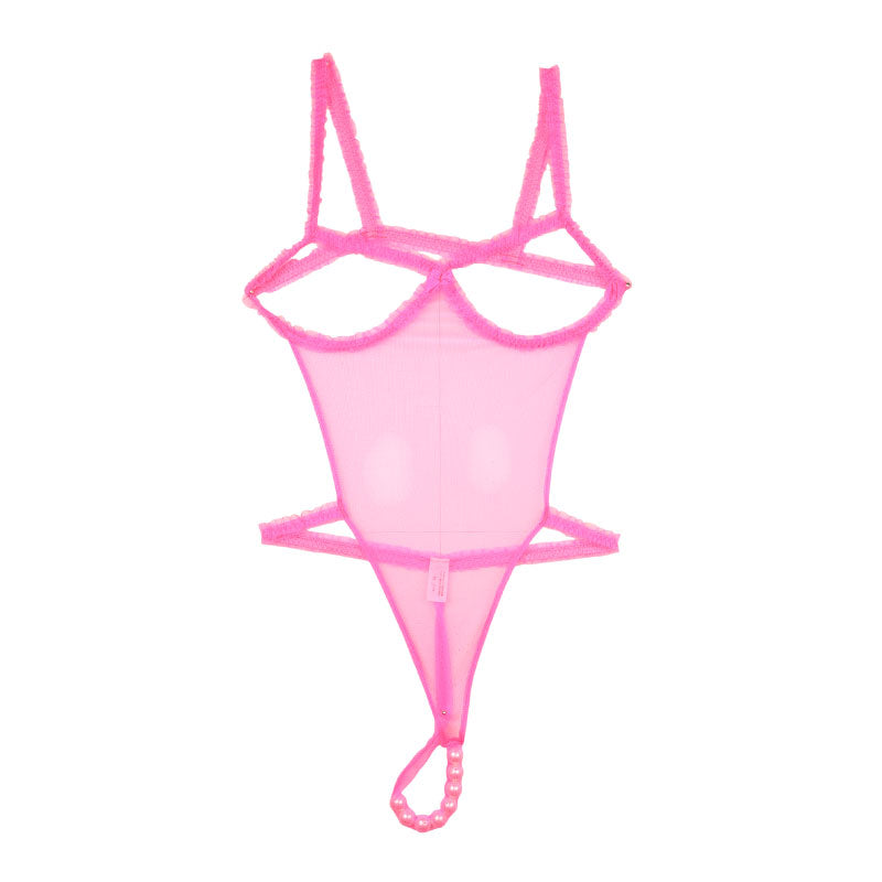 La Paume Spark Half Fabric with Mist Lame Own Bust with 8 Pearls Sexy Costume Playsuit 530041