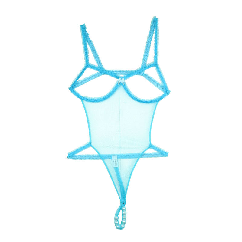 La Paume Spark Half Fabric with Mist Lame Own Bust with 8 Pearls Sexy Costume Playsuit 530041
