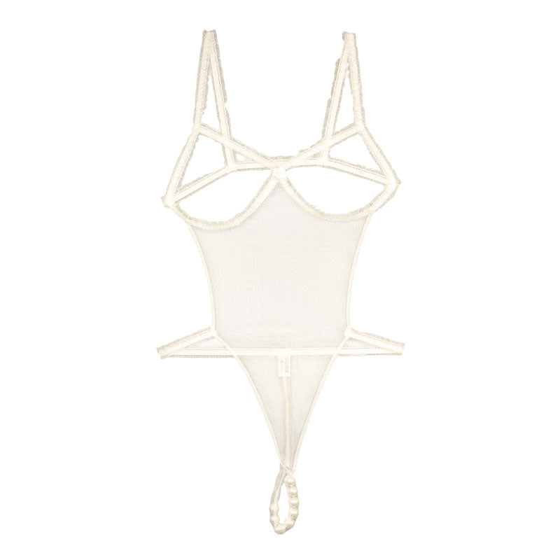 La Paume Spark Half Fabric with Mist Lame Own Bust with 8 Pearls Sexy Costume Playsuit 530041