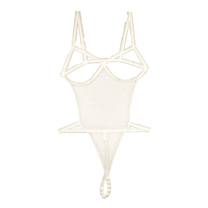 La Paume Spark Half Fabric with Mist Lame Own Bust with 8 Pearls Sexy Costume Playsuit 530041