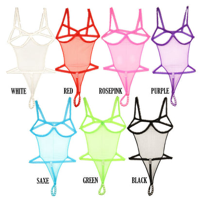 La Paume Spark Half Fabric with Mist Lame Own Bust with 8 Pearls Sexy Costume Playsuit 530041