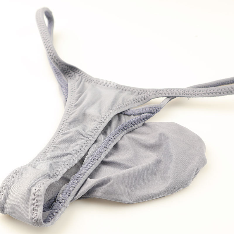 メンズ GUS生地使用 メンズTバックビキニ 透け感×光沢 極薄クリア素材 立体3Dポーチ構造 622050