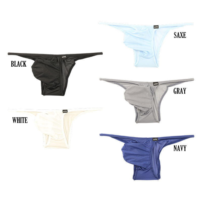 メンズ GUS生地使用 メンズハーフバックビキニ 透け感×光沢 極薄クリア素材 立体3Dポーチ構造 622051