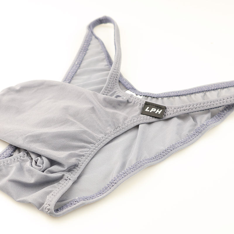 メンズ GUS生地使用 メンズハーフバックビキニ 透け感×光沢 極薄クリア素材 立体3Dポーチ構造 622051