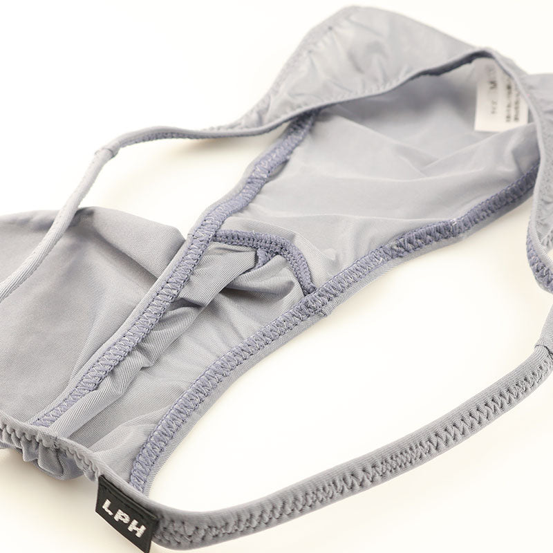 メンズ GUS生地使用 メンズハーフバックビキニ 透け感×光沢 極薄クリア素材 立体3Dポーチ構造 622051