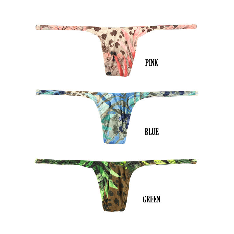 ユニセックス セクシー ユニセックス 極小Tバック 下着 光沢感 ストレッチ生地 ローライズショーツ 熱帯プリント 622071