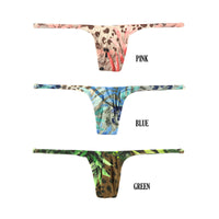 ユニセックス セクシー ユニセックス 極小Tバック 下着 光沢感 ストレッチ生地 ローライズショーツ 熱帯プリント 622071