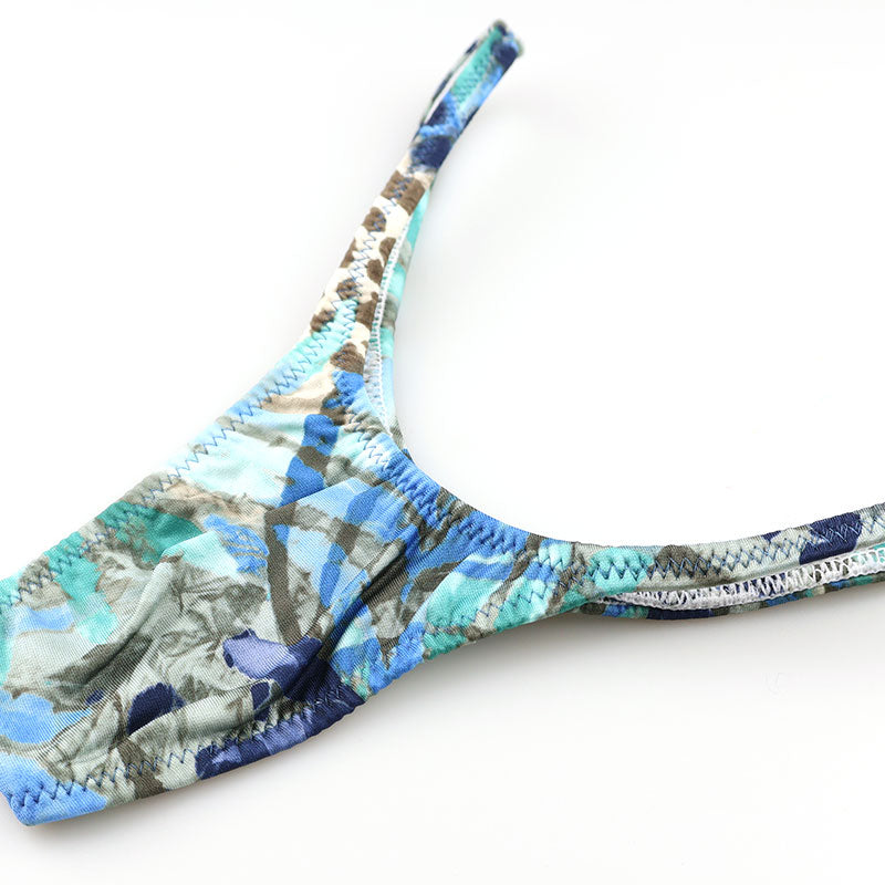 ユニセックス セクシー ユニセックス 極小Tバック 下着 光沢感 ストレッチ生地 ローライズショーツ 熱帯プリント 622071