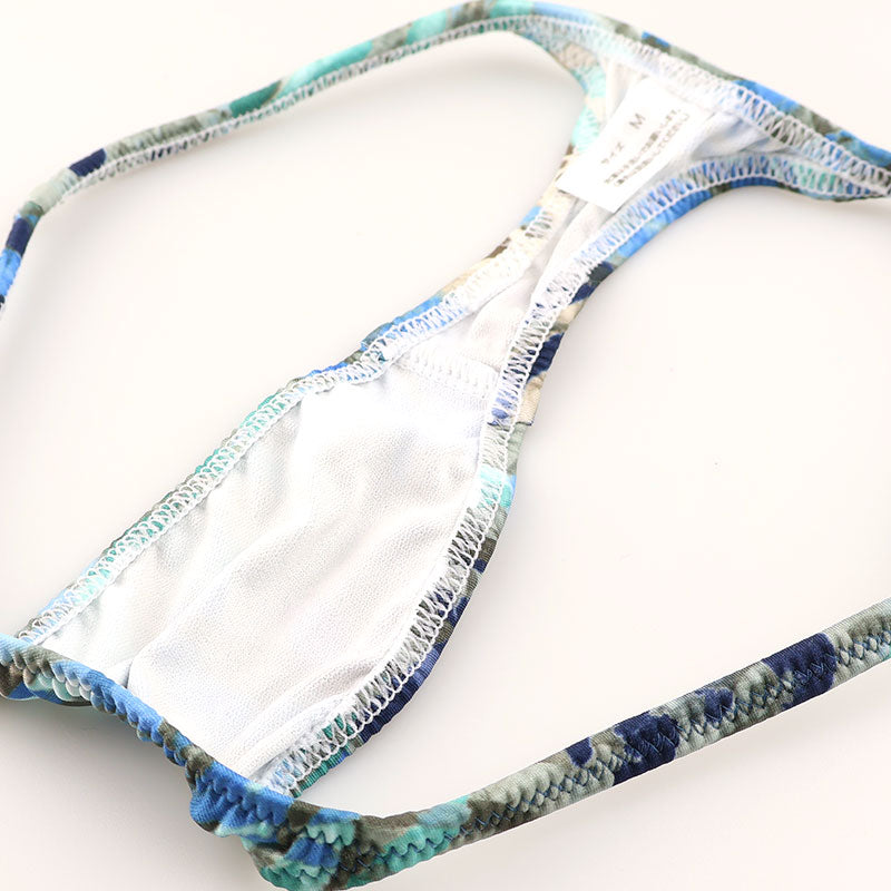 ユニセックス セクシー ユニセックス 極小Tバック 下着 光沢感 ストレッチ生地 ローライズショーツ 熱帯プリント 622071