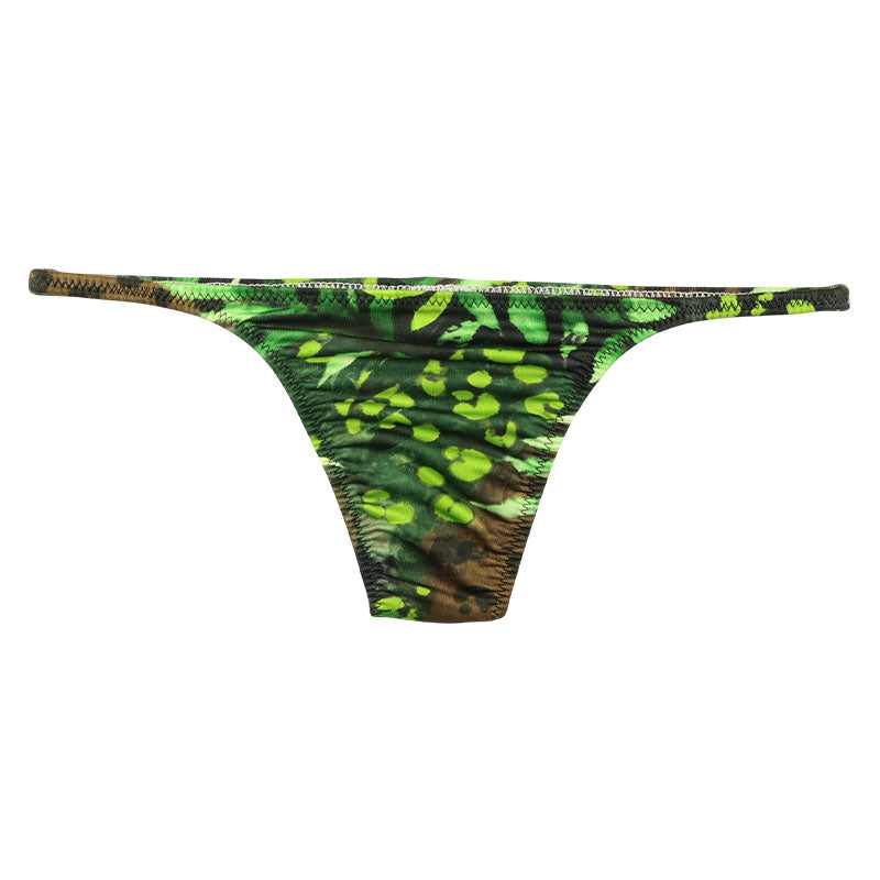 ユニセックス セクシー ユニセックス Tバック 下着 光沢感 ストレッチ生地 ローライズショーツ 熱帯プリント 622073