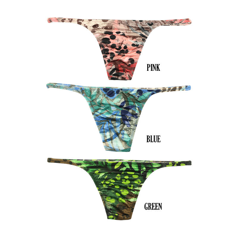 ユニセックス セクシー ユニセックス Tバック 下着 光沢感 ストレッチ生地 ローライズショーツ 熱帯プリント 622073