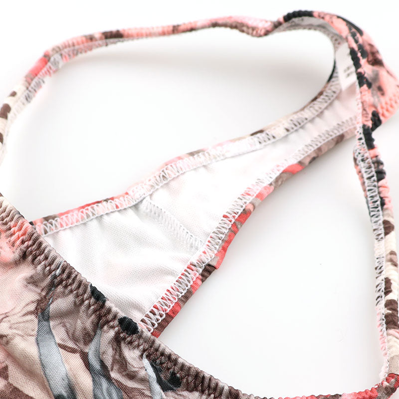 ユニセックス セクシー ユニセックス Tバック 下着 光沢感 ストレッチ生地 ローライズショーツ 熱帯プリント 622073