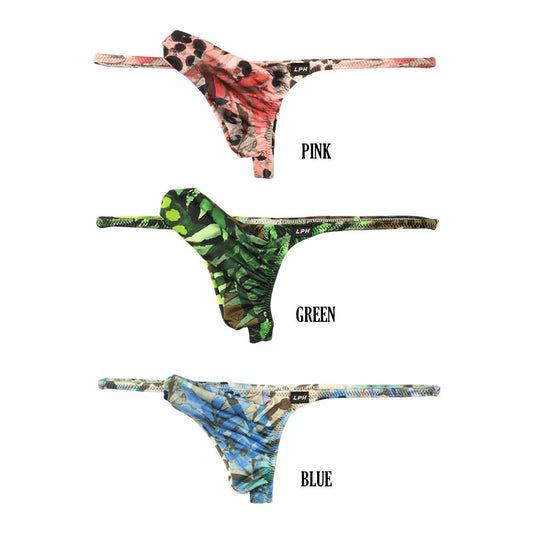 Men's Comfort Fit T-Back Panties with Sexy 3D Pouch and Tropical Print, 623069