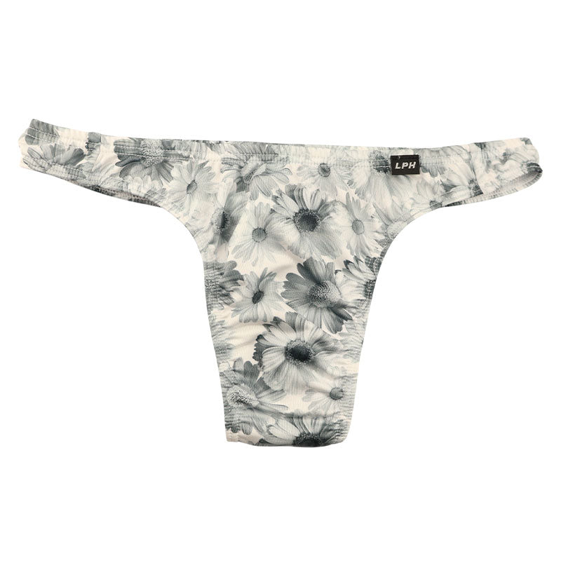 Men's elegant subtle gloss floral print men's thong bikini, soft stretch material, comfortable fit that gently wraps around the skin, 625011