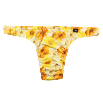 Men's elegant subtle gloss floral print men's thong bikini, soft stretch material, comfortable fit that gently wraps around the skin, 625011