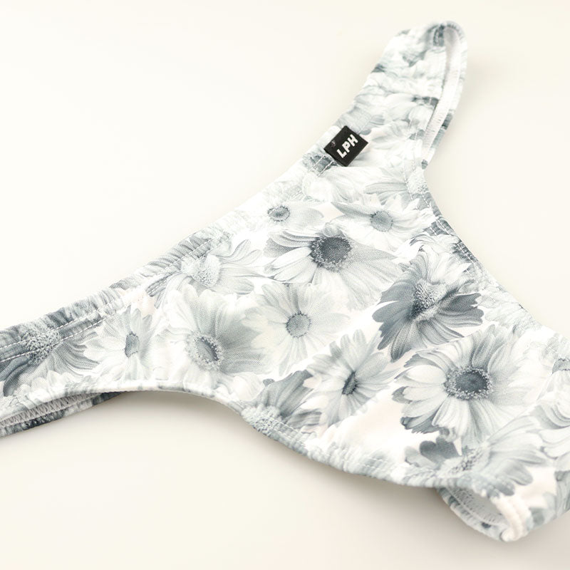 Men's elegant subtle gloss floral print men's thong bikini, soft stretch material, comfortable fit that gently wraps around the skin, 625011