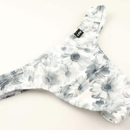 Men's elegant subtle gloss floral print men's thong bikini, soft stretch material, comfortable fit that gently wraps around the skin, 625011