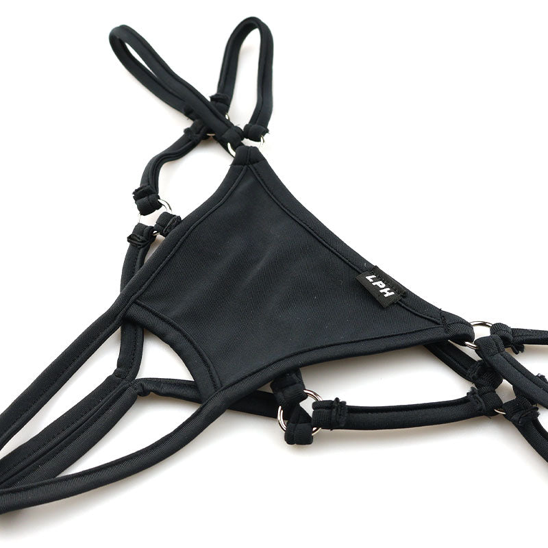 Men's Front Open Strappy Thong Bikini with E6000 Fabric 721068