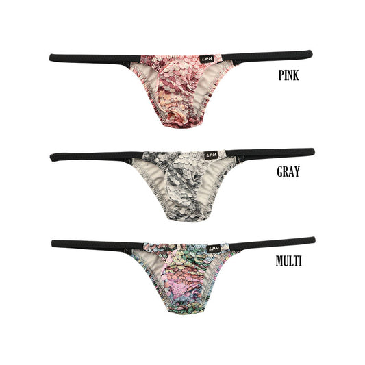 Men's Sequin-Style Print Half-Back Mini Bikini with 3D Pouch, 722035
