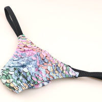 メンズ スパンコール風プリント メンズハーフバック 極小ビキニ 3Dポーチ 722035