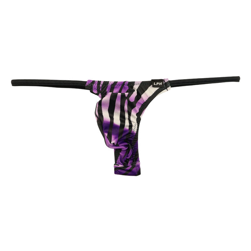 メンズ シルキー素材 メンズTバックビキニ 3Dポーチ ゼブラ柄 723032