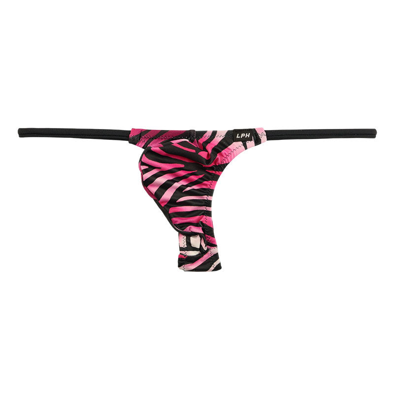Men's Silky T-Back Bikini with 3D Pouch and Zebra Print, 723032