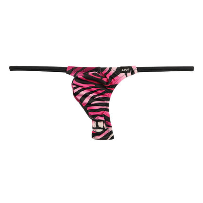 Men's Silky T-Back Bikini with 3D Pouch and Zebra Print, 723032