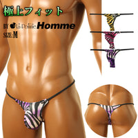 メンズ シルキー素材 メンズTバックビキニ 3Dポーチ ゼブラ柄 723032