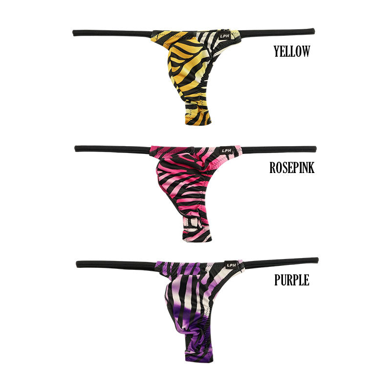 メンズ シルキー素材 メンズTバックビキニ 3Dポーチ ゼブラ柄 723032