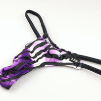 メンズ シルキー素材 メンズTバックビキニ 3Dポーチ ゼブラ柄 723032