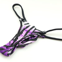 メンズ シルキー素材 メンズTバックビキニ 3Dポーチ ゼブラ柄 723032