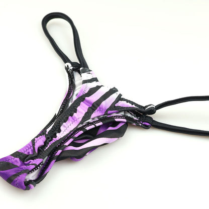 Men's Silky T-Back Bikini with 3D Pouch and Zebra Print, 723032