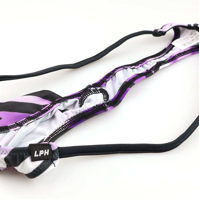 メンズ シルキー素材 メンズTバックビキニ 3Dポーチ ゼブラ柄 723032