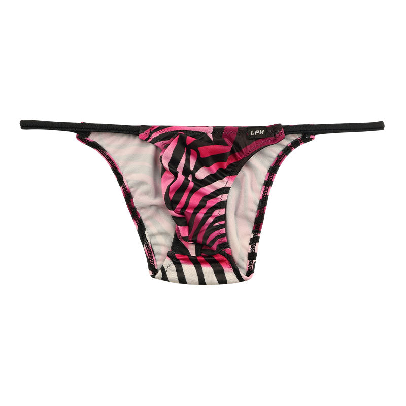 メンズ シルキー素材 メンズハーフバックビキニ 3Dポーチ ゼブラ柄 723033