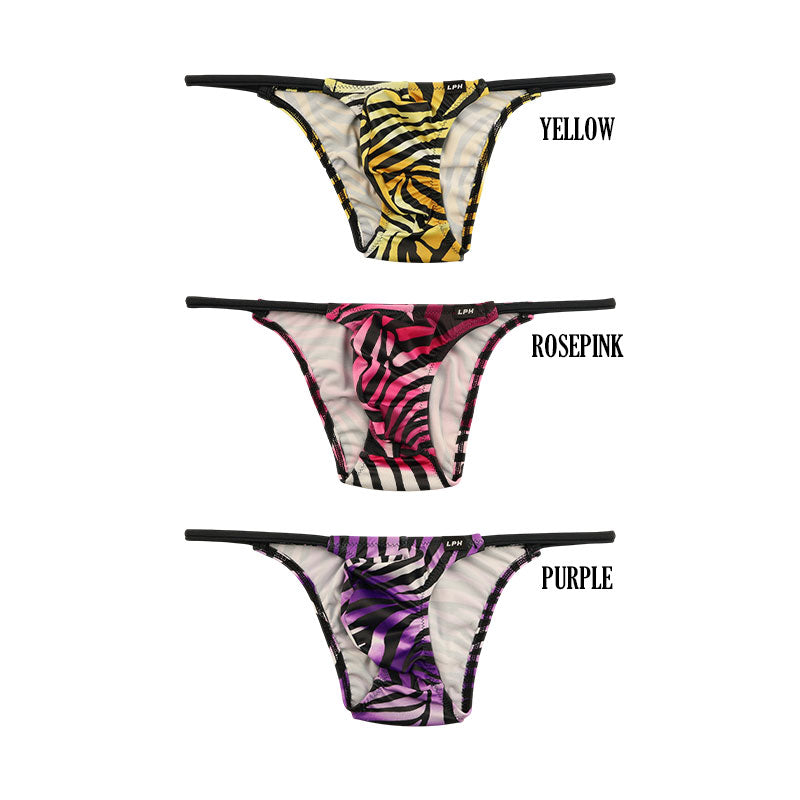 メンズ シルキー素材 メンズハーフバックビキニ 3Dポーチ ゼブラ柄 723033