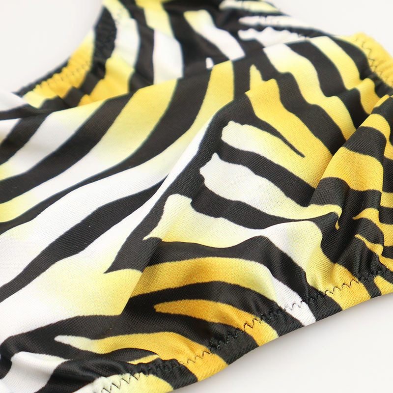 メンズ シルキー素材 メンズハーフバックビキニ 3Dポーチ ゼブラ柄 723033