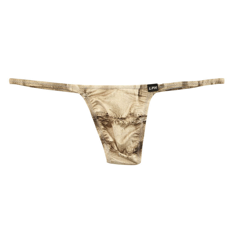 メンズ Tバックショーツ ダメージデニム風プリント ストレッチ生地  脇細デザイン 723039