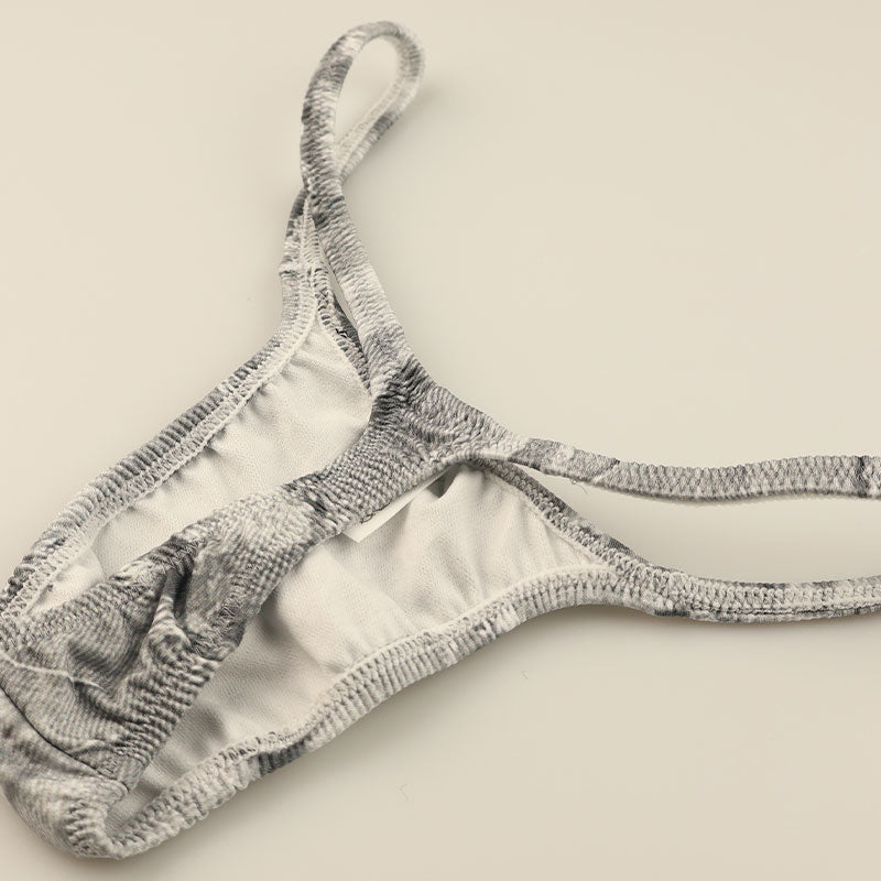 メンズ Tバックショーツ ダメージデニム風プリント ストレッチ生地  脇細デザイン 723039