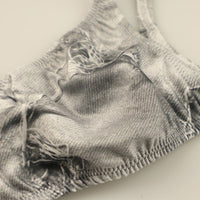 メンズ Tバックショーツ ダメージデニム風プリント ストレッチ生地  脇細デザイン 723039