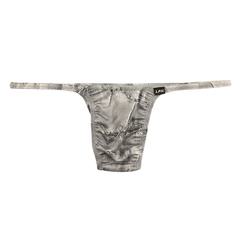 メンズ ハーフバックショーツ ダメージデニム風プリント ストレッチ生地  脇細デザイン 723040