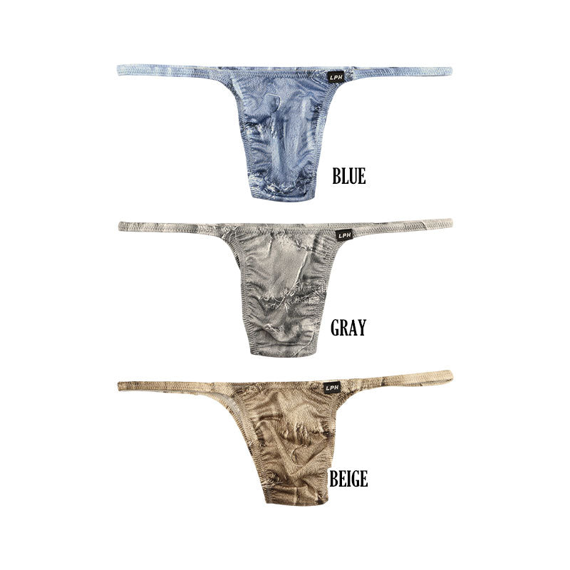 メンズ ハーフバックショーツ ダメージデニム風プリント ストレッチ生地  脇細デザイン 723040