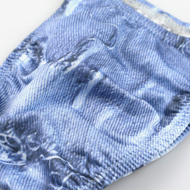 メンズ ハーフバックショーツ ダメージデニム風プリント ストレッチ生地  脇細デザイン 723040