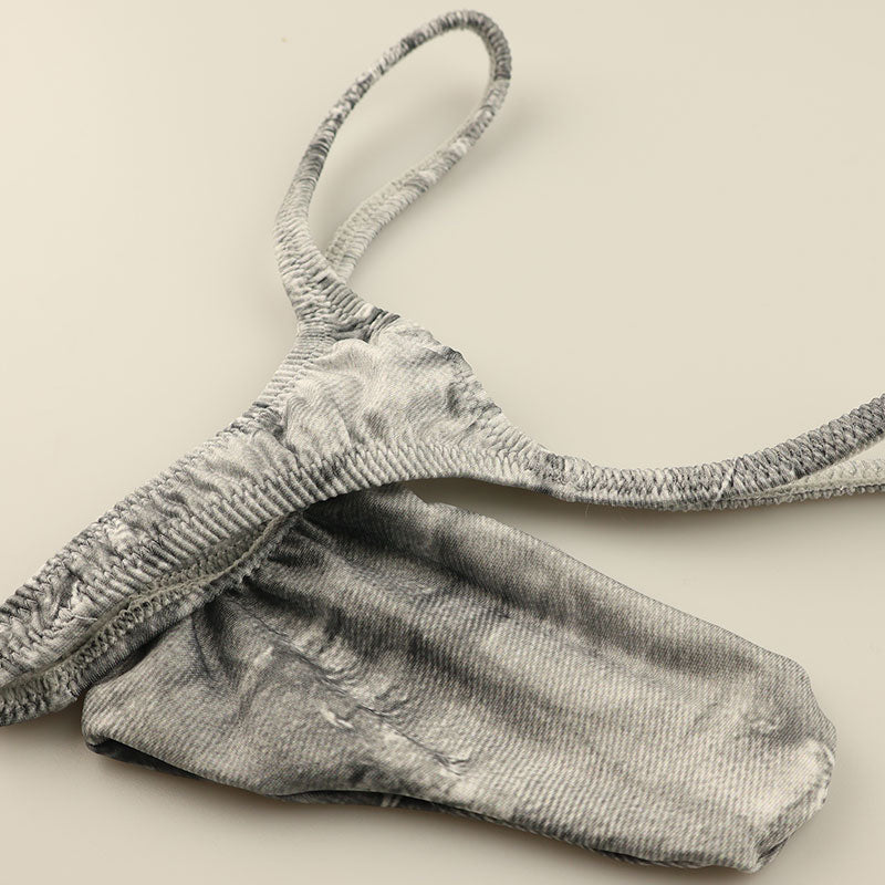 メンズ スタイリッシュ Tバックショーツ 3Dポーチ デニムプリント 快適ストレッチ 723041